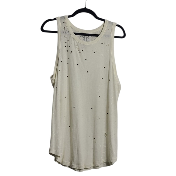 CHASER Paint Splatter Distressed Tank Cream Sleeveless Top Size Large - Picture 1 of 16